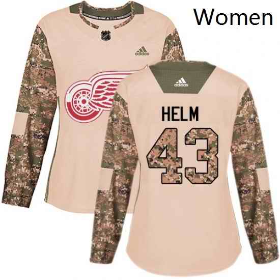 Womens Adidas Detroit Red Wings 43 Darren Helm Authentic Camo Veterans Day Practice NHL Jersey